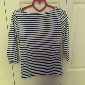 blue and white striped long sleeve shirt